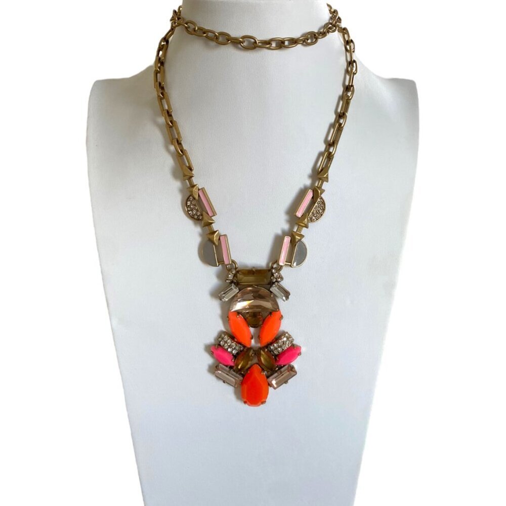 Vintage Signed STELLA DOT Goldtone Orange Rhinestones 28" Necklace